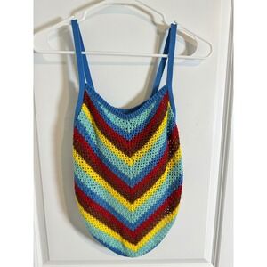 Almost Famous Crochet Striped‎ Sleeveless Top Multicolor Size XL